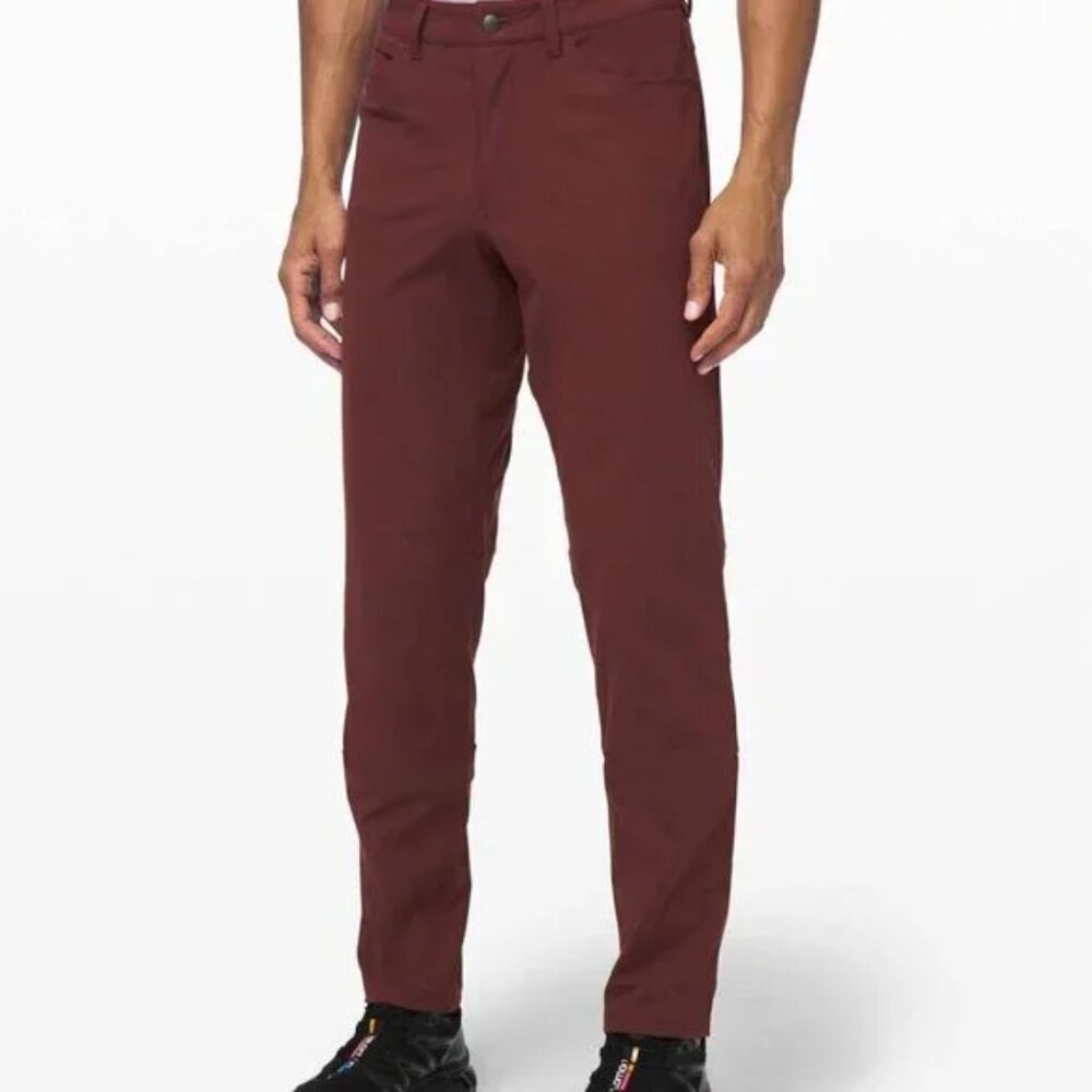 LULULEMON Commission Warpstreme Pants Mens 33 Maroon Red Performance Khaki